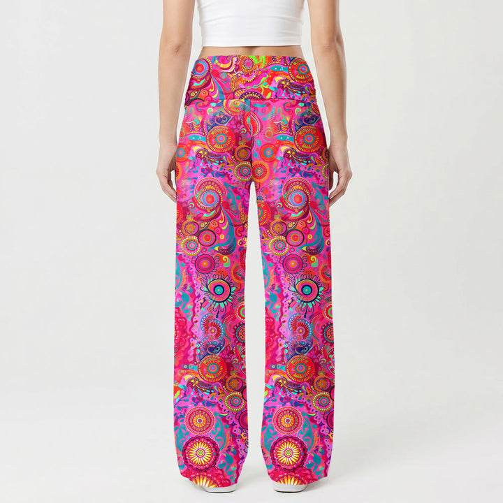 Christianartworkshop Pantalones de talle alto y pierna ancha con mandala circular psicodélico de la Virgen de Guadalupe. - image 2