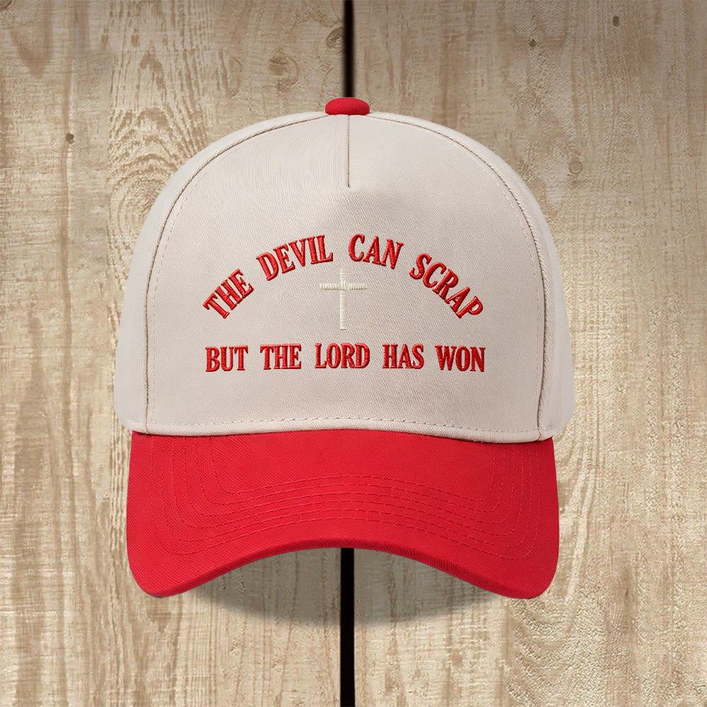 Christianartworkshop Gorra de béisbol lavada con bordado de cruz y motivos de las Escrituras: EL DIABLO PUEDE LUCHAR, PERO EL SEÑOR HA GANADO. - Rojo - image 12