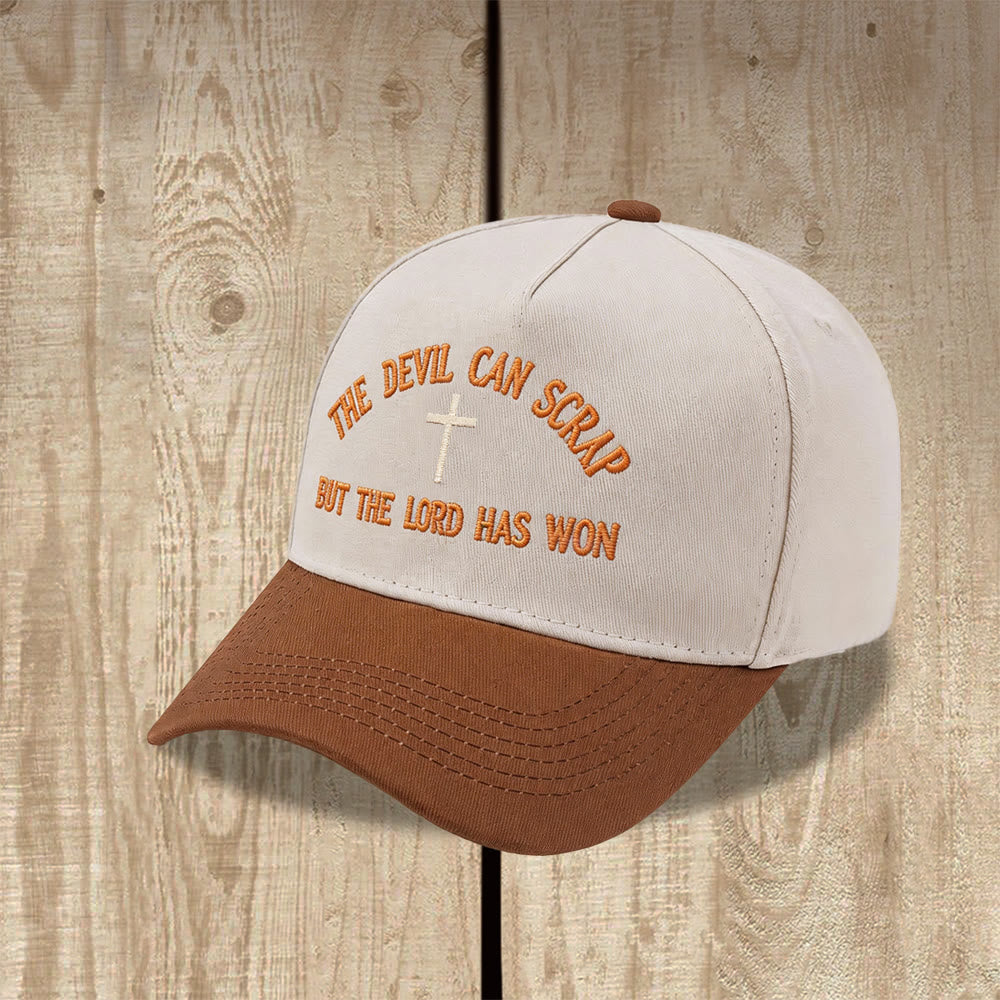 Christianartworkshop Gorra de béisbol lavada con bordado de cruz y motivos de las Escrituras: EL DIABLO PUEDE LUCHAR, PERO EL SEÑOR HA GANADO. - image 7