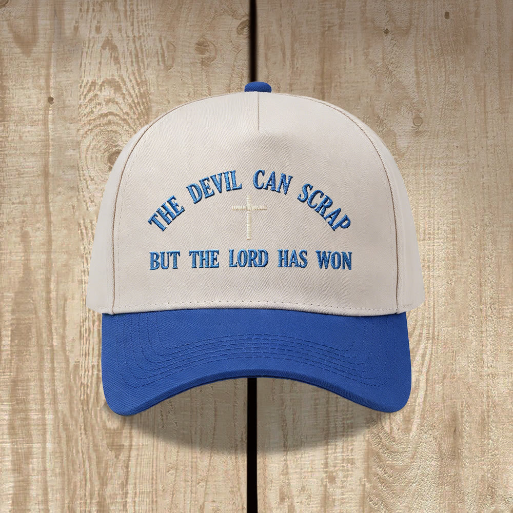 Christianartworkshop Gorra de béisbol lavada con bordado de cruz y motivos de las Escrituras: EL DIABLO PUEDE LUCHAR, PERO EL SEÑOR HA GANADO. - Azul - image 14
