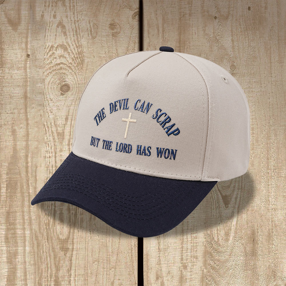 Christianartworkshop Gorra de béisbol lavada con bordado de cruz y motivos de las Escrituras: EL DIABLO PUEDE LUCHAR, PERO EL SEÑOR HA GANADO. - image 3