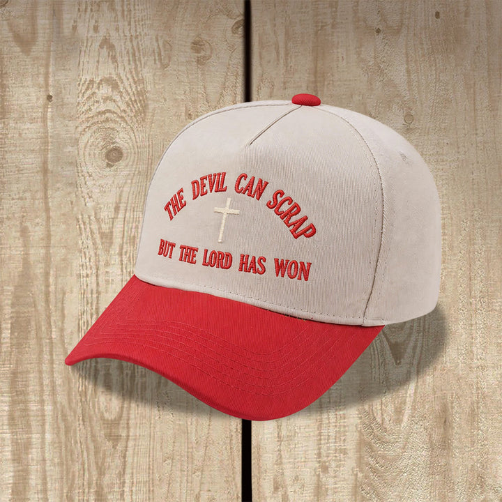 Christianartworkshop Gorra de béisbol lavada con bordado de cruz y motivos de las Escrituras: EL DIABLO PUEDE LUCHAR, PERO EL SEÑOR HA GANADO. - image 13