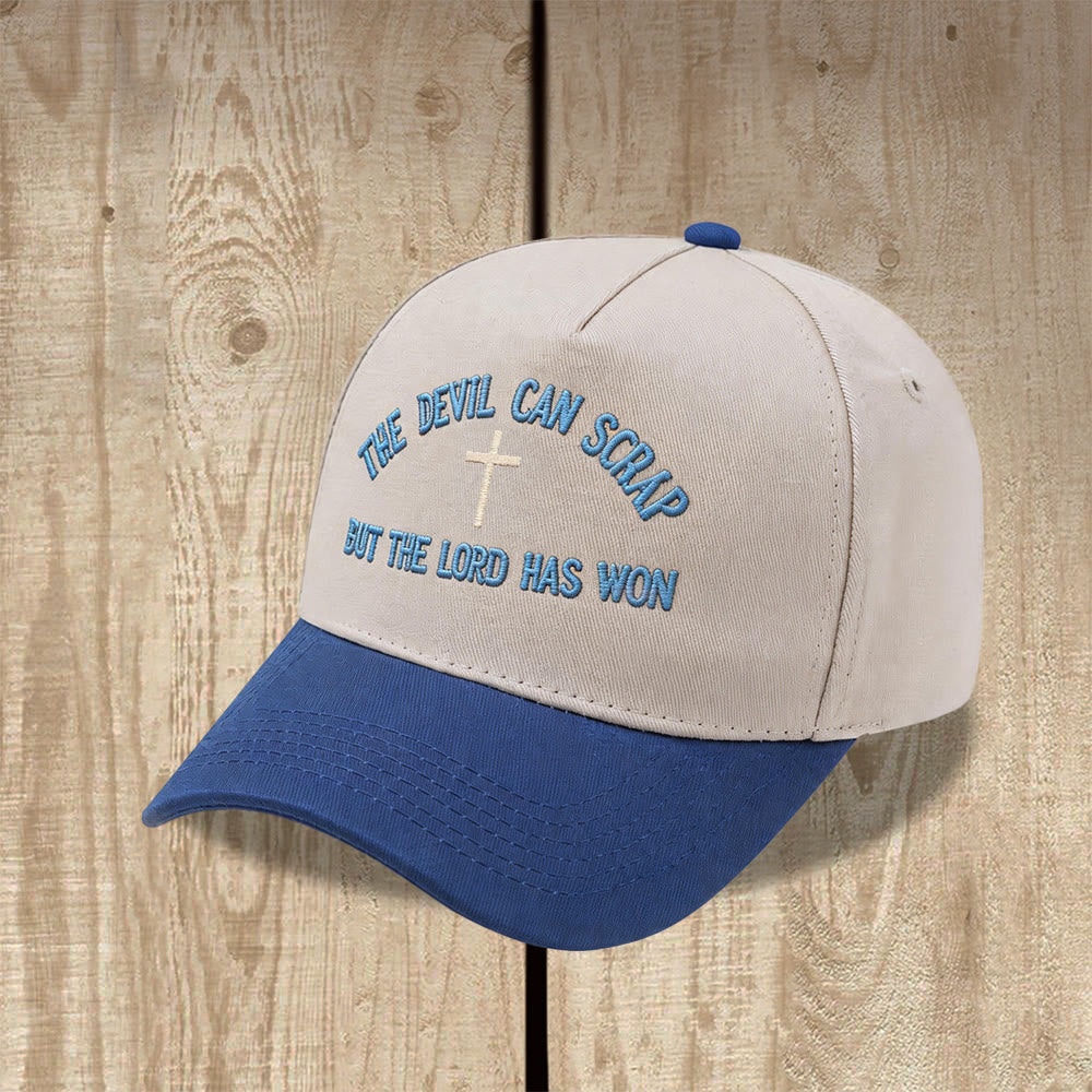 Christianartworkshop Gorra de béisbol lavada con bordado de cruz y motivos de las Escrituras: EL DIABLO PUEDE LUCHAR, PERO EL SEÑOR HA GANADO. - image 15