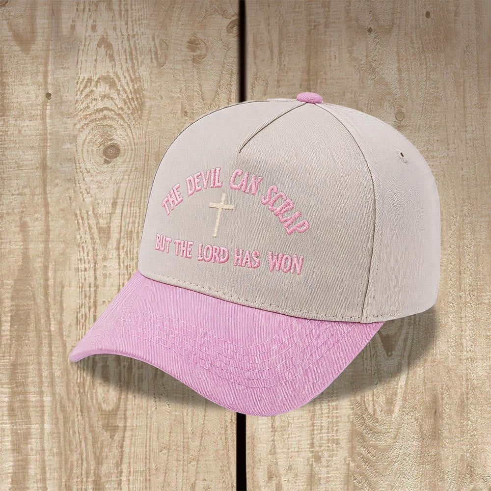 Christianartworkshop Gorra de béisbol lavada con bordado de cruz y motivos de las Escrituras: EL DIABLO PUEDE LUCHAR, PERO EL SEÑOR HA GANADO. - image 9