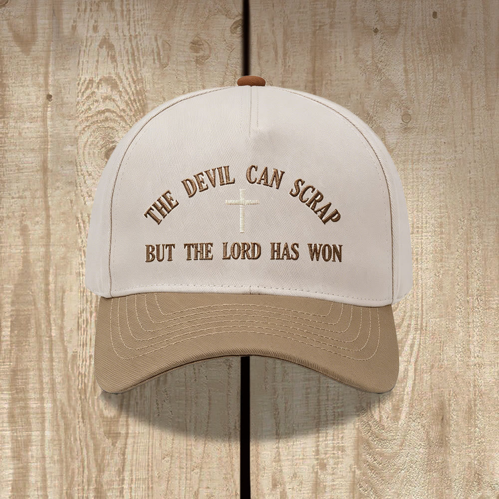 Christianartworkshop Gorra de béisbol lavada con bordado de cruz y motivos de las Escrituras: EL DIABLO PUEDE LUCHAR, PERO EL SEÑOR HA GANADO. - Caqui - image 4