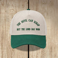 Christianartworkshop Gorra de béisbol lavada con bordado de cruz y motivos de las Escrituras: EL DIABLO PUEDE LUCHAR, PERO EL SEÑOR HA GANADO. - Verde - image 0