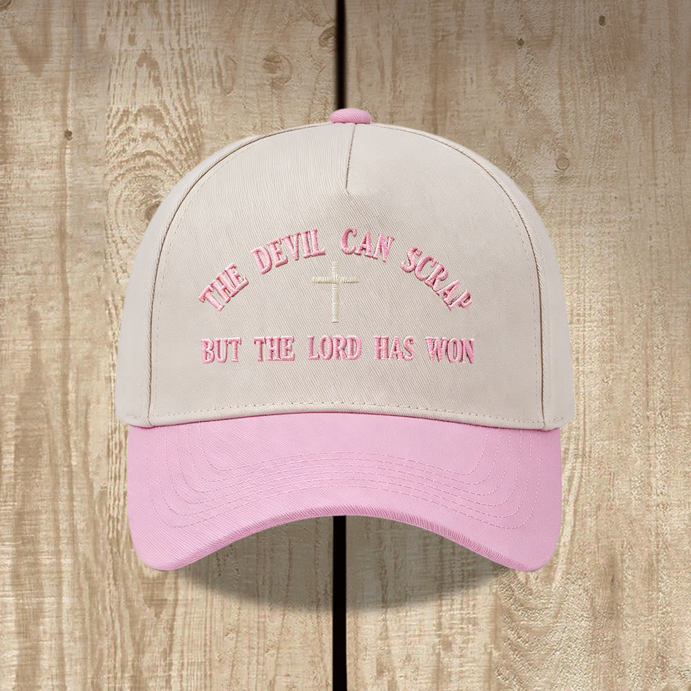 Christianartworkshop Gorra de béisbol lavada con bordado de cruz y motivos de las Escrituras: EL DIABLO PUEDE LUCHAR, PERO EL SEÑOR HA GANADO. - Rosa - image 8