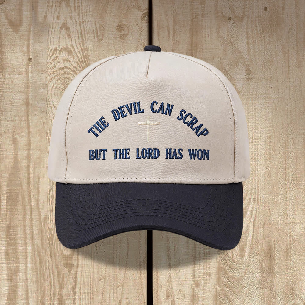 Christianartworkshop Gorra de béisbol lavada con bordado de cruz y motivos de las Escrituras: EL DIABLO PUEDE LUCHAR, PERO EL SEÑOR HA GANADO. - Negro - image 2