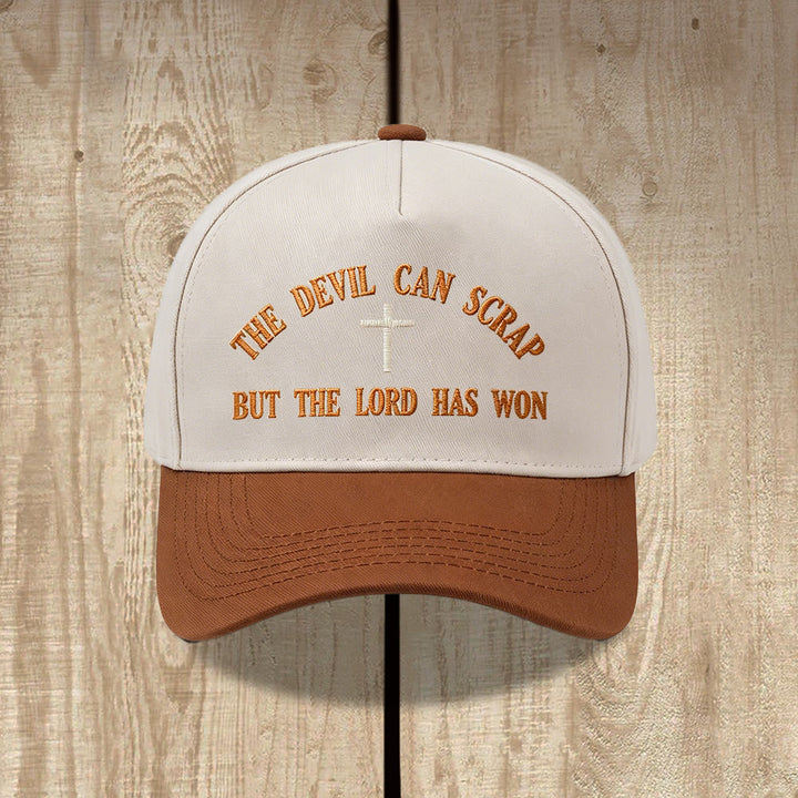 Christianartworkshop Gorra de béisbol lavada con bordado de cruz y motivos de las Escrituras: EL DIABLO PUEDE LUCHAR, PERO EL SEÑOR HA GANADO. - Café - image 6