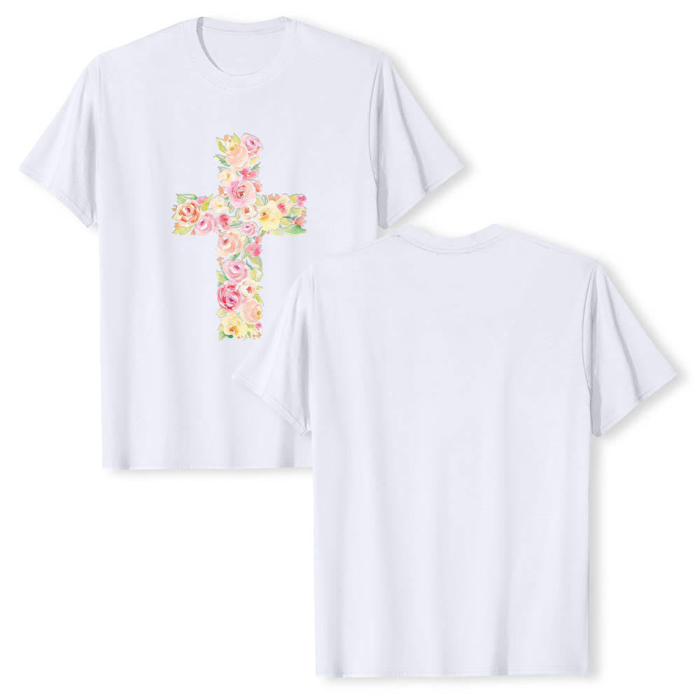 Christianartworkshop Camiseta clásica con estampado floral en acuarela y cruz frontal. - Blanco - 2XL - image 0