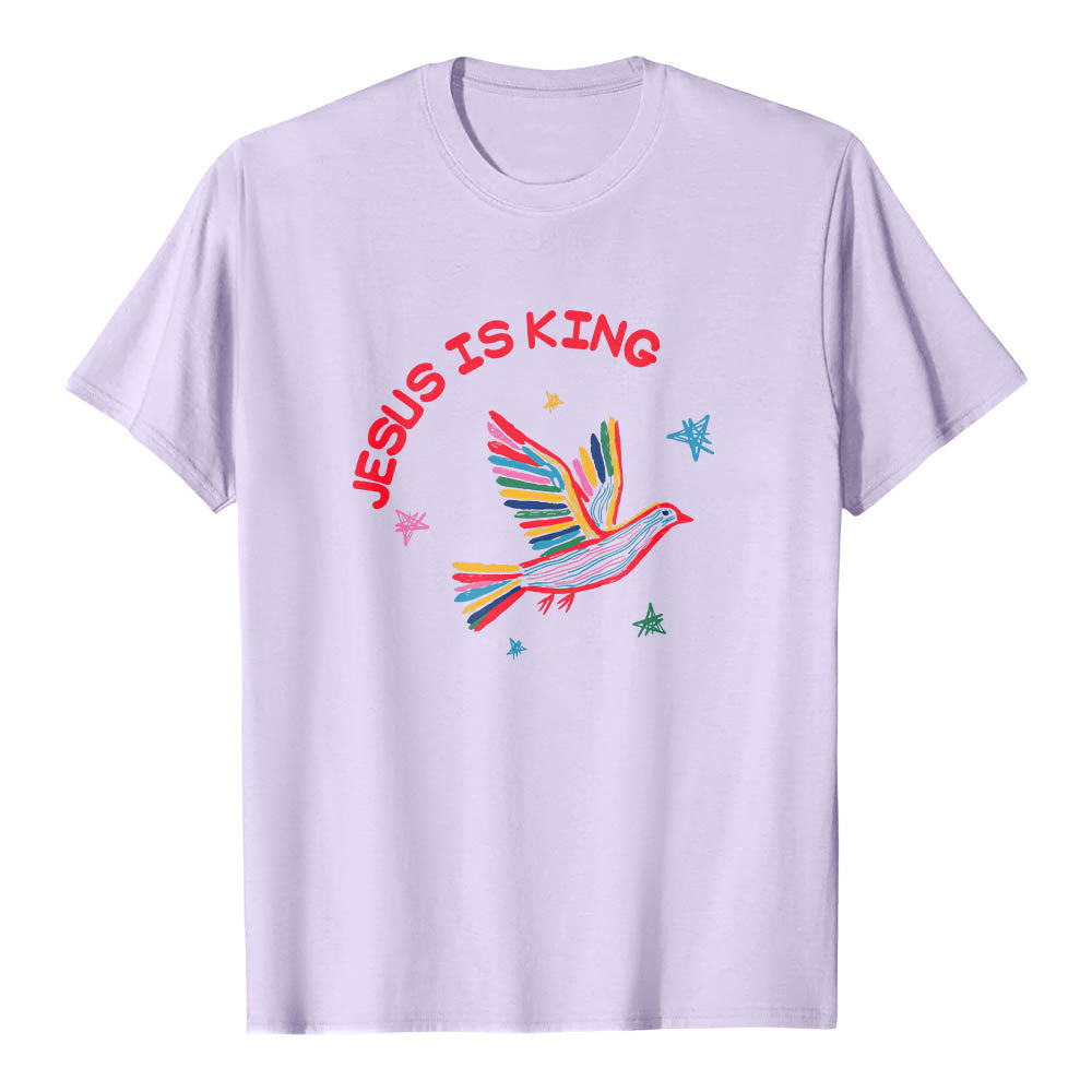 Christianartworkshop Camiseta clásica con estampado frontal de paloma y estrella dibujada a mano con letras curvas "Jesús es Rey" - Púrpura - 2XL - image 12