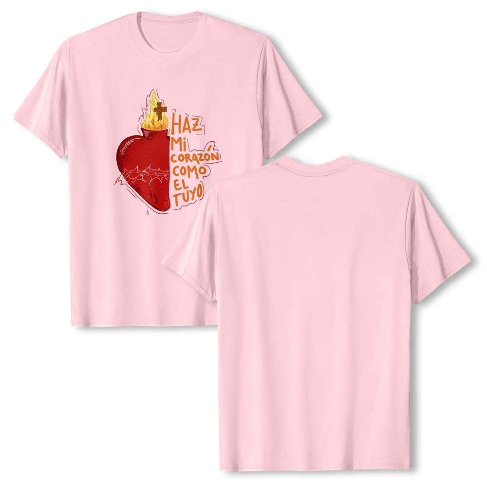 Christianartworkshop Camiseta clásica con estampado frontal de espina sagrada, herida, llama, cruz y corazón. - image 17