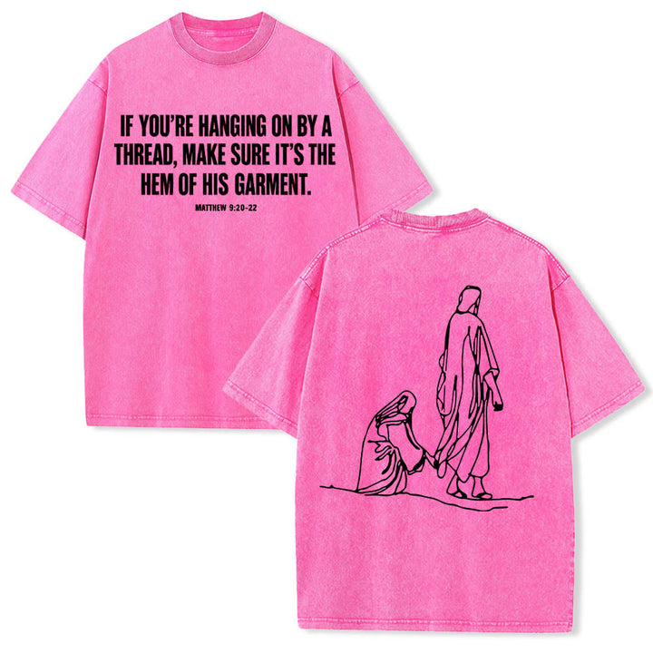 Christianartworkshop Mateo 9:20-22 Cita sobre la fe, sangrado frontal, mujer tocando a Cristo, túnica, arte lineal, estampado trasero, camiseta lavada - Rosa - 5XL - image 21