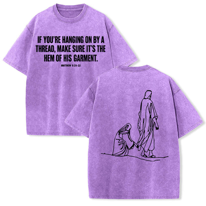 Christianartworkshop Mateo 9:20-22 Cita sobre la fe, sangrado frontal, mujer tocando a Cristo, túnica, arte lineal, estampado trasero, camiseta lavada - Púrpura - 5XL - image 18