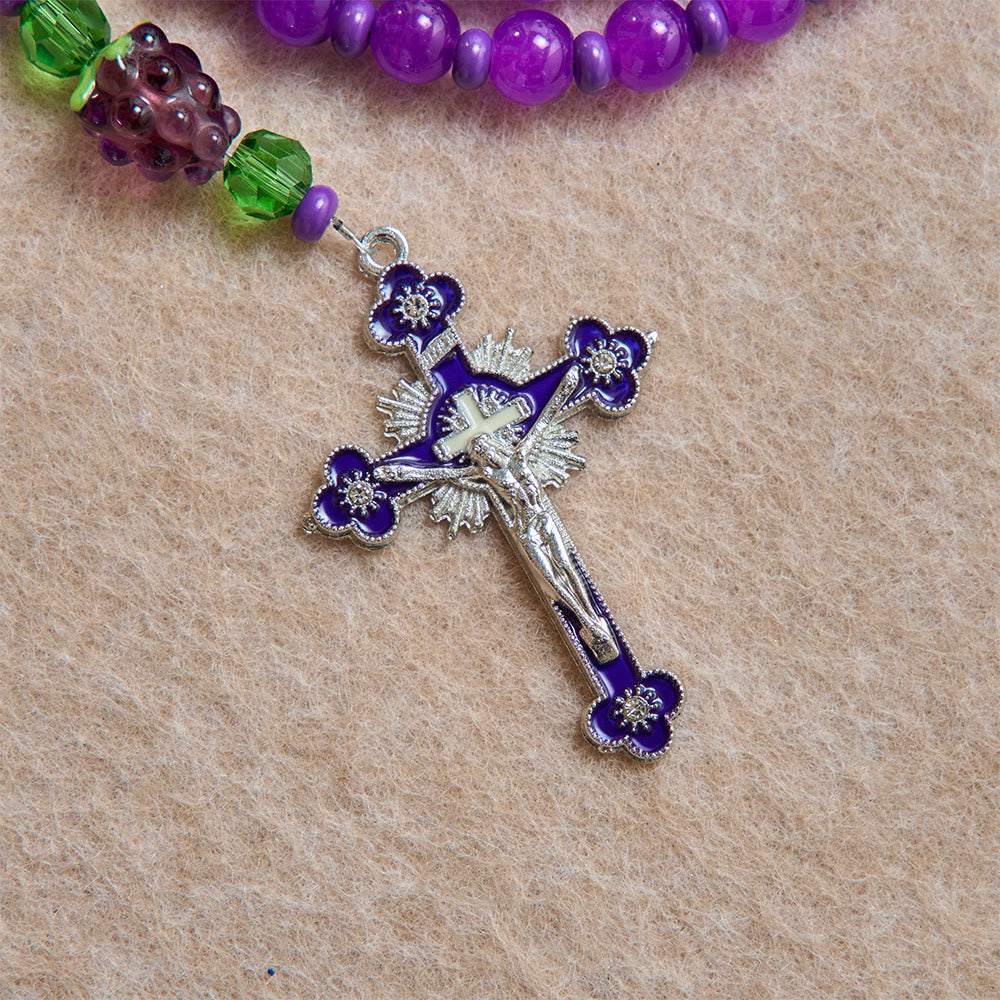 Christianartworkshop Rosario de cuentas de vidrio con forma de uva y crucifijo esmaltado: emblema de la bendición celestial eucarística. - image 7