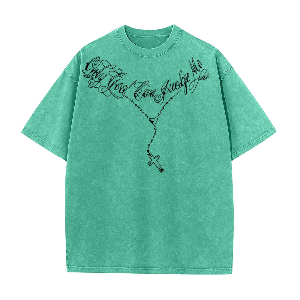 Christianartworkshop Camiseta lavada con eslogan cursivo en la parte delantera, rosario, cruz, cadena, corona de espinas en la parte trasera, Jesús rezando. - image 16