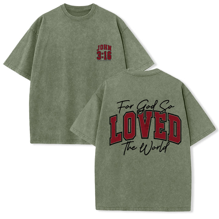 Christianartworkshop Camiseta lavada con la frase Juan 3:16 en la parte trasera, estilo universitario, "Porque de tal manera amó Dios al mundo". - Verde militar - 5XL - image 24