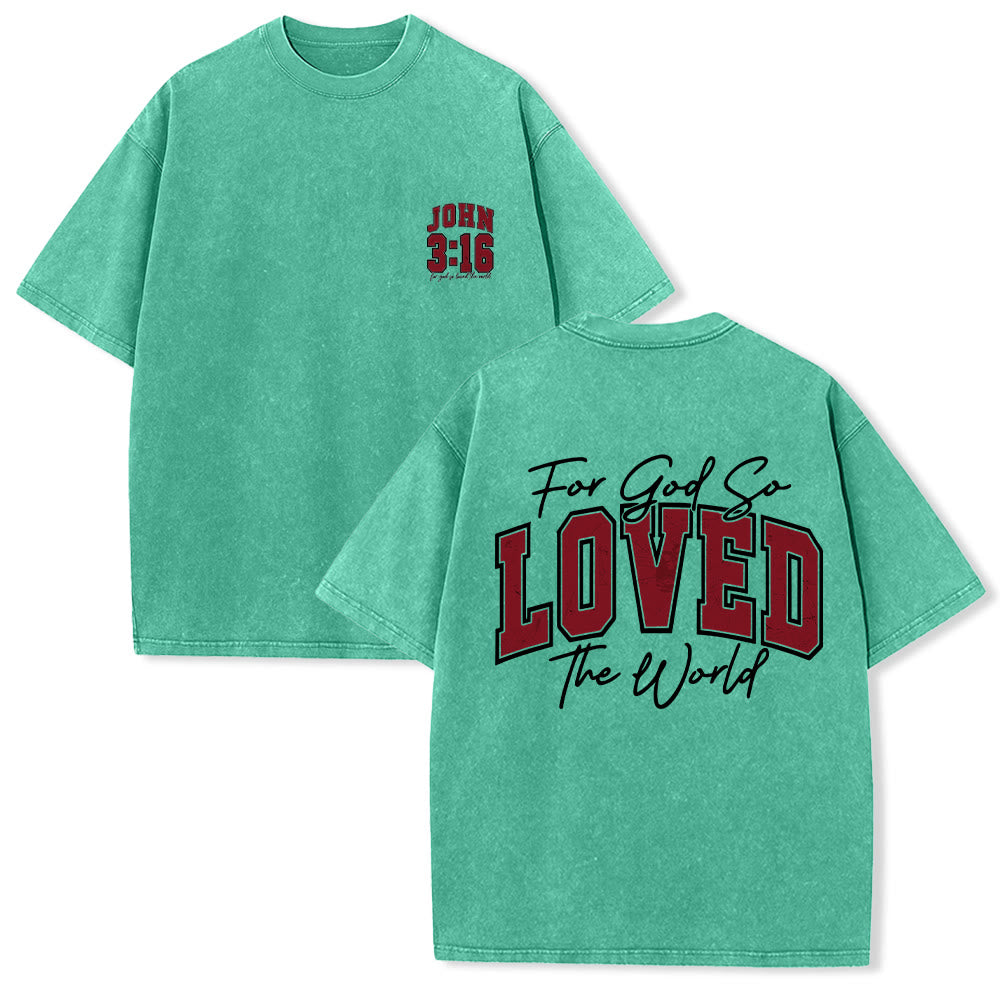 Christianartworkshop Camiseta lavada con la frase Juan 3:16 en la parte trasera, estilo universitario, "Porque de tal manera amó Dios al mundo". - Verde - 5XL - image 3