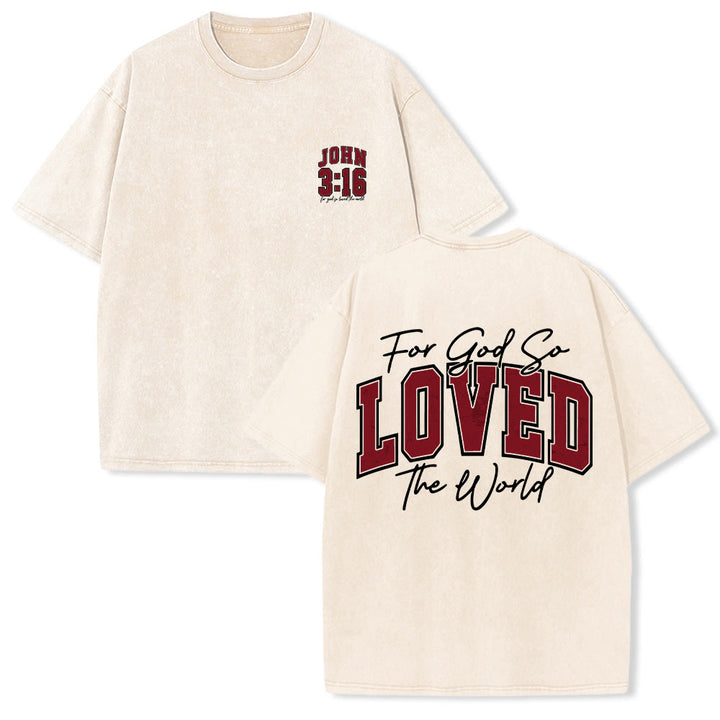Christianartworkshop Camiseta lavada con la frase Juan 3:16 en la parte trasera, estilo universitario, "Porque de tal manera amó Dios al mundo". - Beige - 5XL - image 9