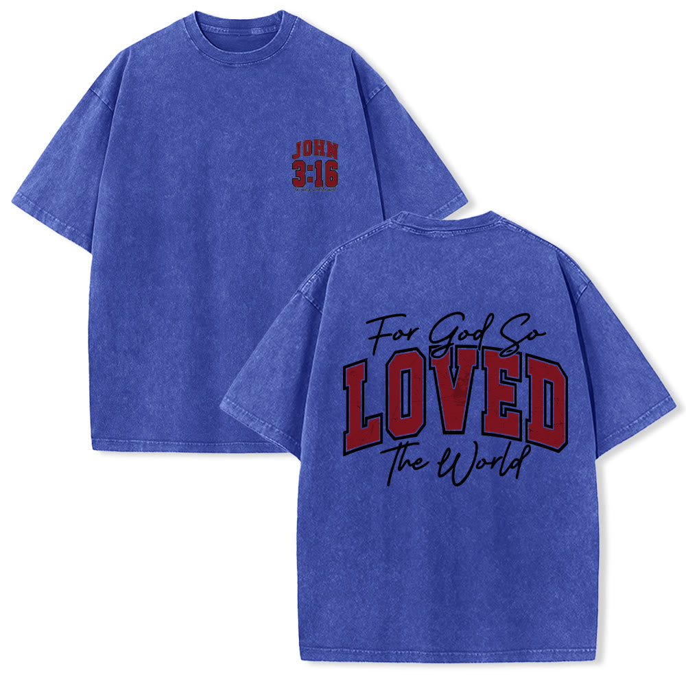 Christianartworkshop Camiseta lavada con la frase Juan 3:16 en la parte trasera, estilo universitario, "Porque de tal manera amó Dios al mundo". - Azul - 5XL - image 15