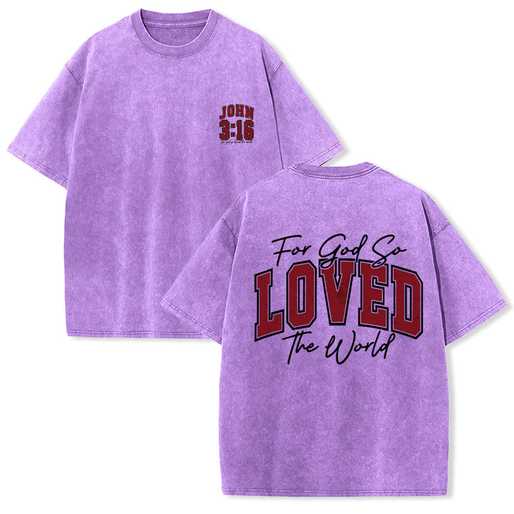 Christianartworkshop Camiseta lavada con la frase Juan 3:16 en la parte trasera, estilo universitario, "Porque de tal manera amó Dios al mundo". - Púrpura - 5XL - image 18