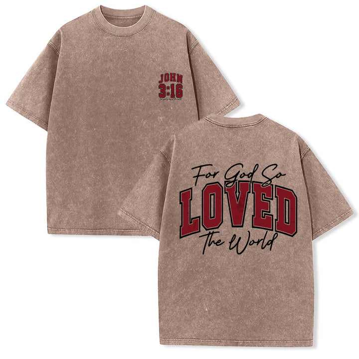 Christianartworkshop Camiseta lavada con la frase Juan 3:16 en la parte trasera, estilo universitario, "Porque de tal manera amó Dios al mundo". - Marrón - 5XL - image 12