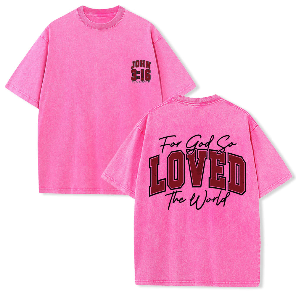 Christianartworkshop Camiseta lavada con la frase Juan 3:16 en la parte trasera, estilo universitario, "Porque de tal manera amó Dios al mundo". - Rosa - 5XL - image 21