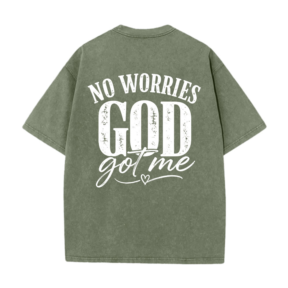 Christianartworkshop Camiseta lavada con detalle de corazón y la frase "Sin miedo" en la espalda, "No te preocupes, Dios me tiene". - image 26