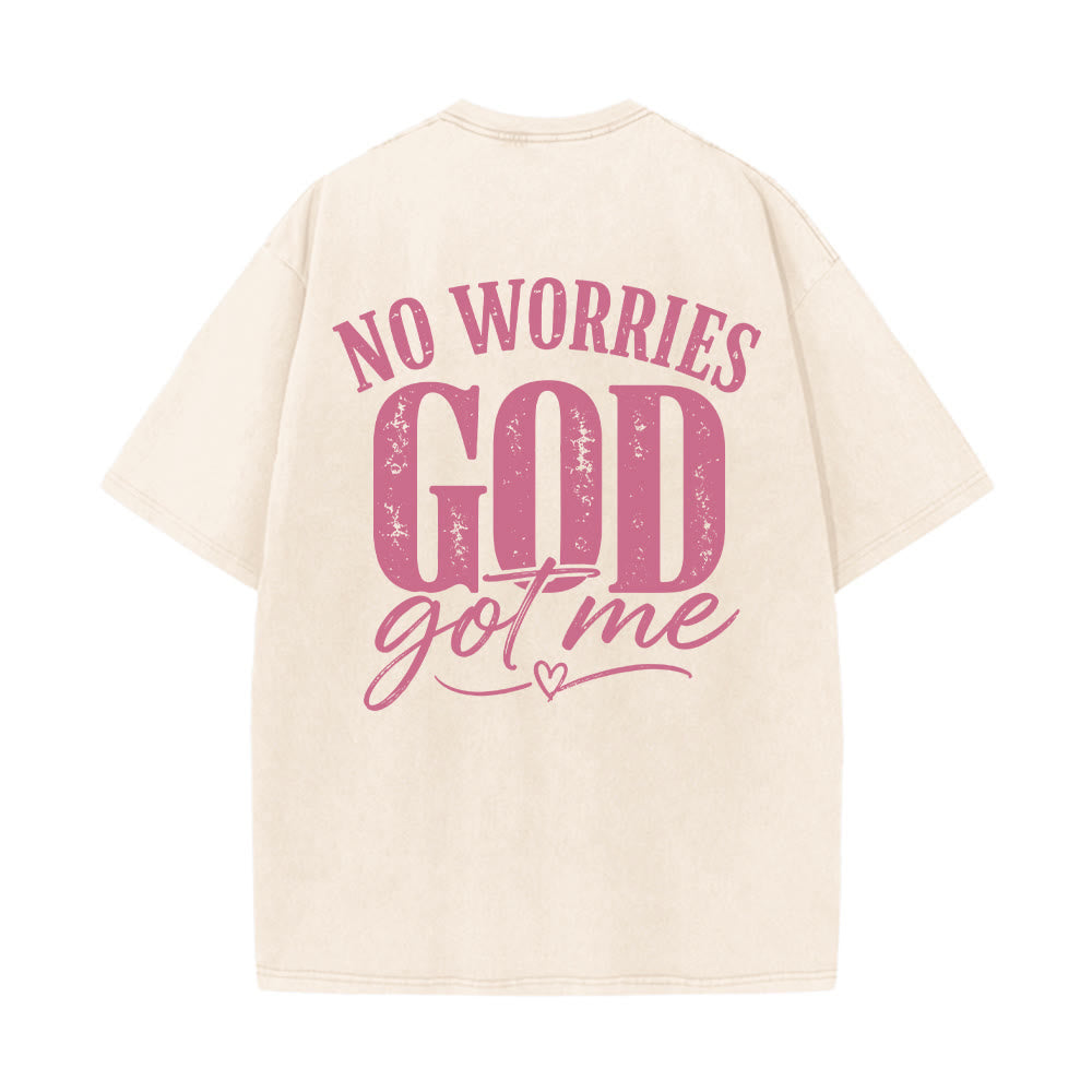 Christianartworkshop Camiseta lavada con detalle de corazón y la frase "Sin miedo" en la espalda, "No te preocupes, Dios me tiene". - image 17