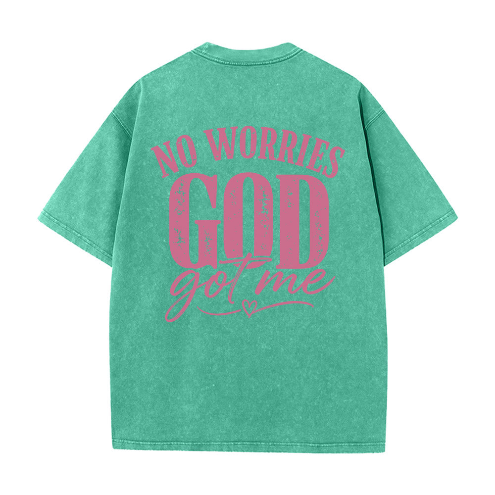 Christianartworkshop Camiseta lavada con detalle de corazón y la frase "Sin miedo" en la espalda, "No te preocupes, Dios me tiene". - image 11