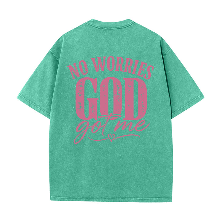 Christianartworkshop Camiseta lavada con detalle de corazón y la frase "Sin miedo" en la espalda, "No te preocupes, Dios me tiene". - image 11