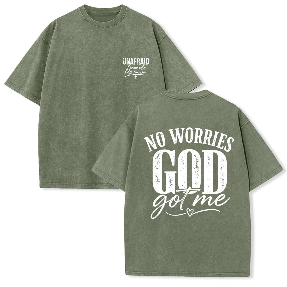 Christianartworkshop Camiseta lavada con detalle de corazón y la frase "Sin miedo" en la espalda, "No te preocupes, Dios me tiene". - Verde militar - 5XL - image 24