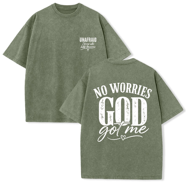 Christianartworkshop Camiseta lavada con detalle de corazón y la frase "Sin miedo" en la espalda, "No te preocupes, Dios me tiene". - Verde militar - 5XL - image 24