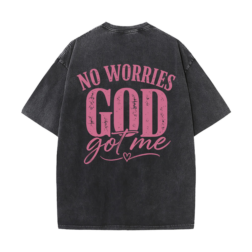 Christianartworkshop Camiseta lavada con detalle de corazón y la frase "Sin miedo" en la espalda, "No te preocupes, Dios me tiene". - image 14
