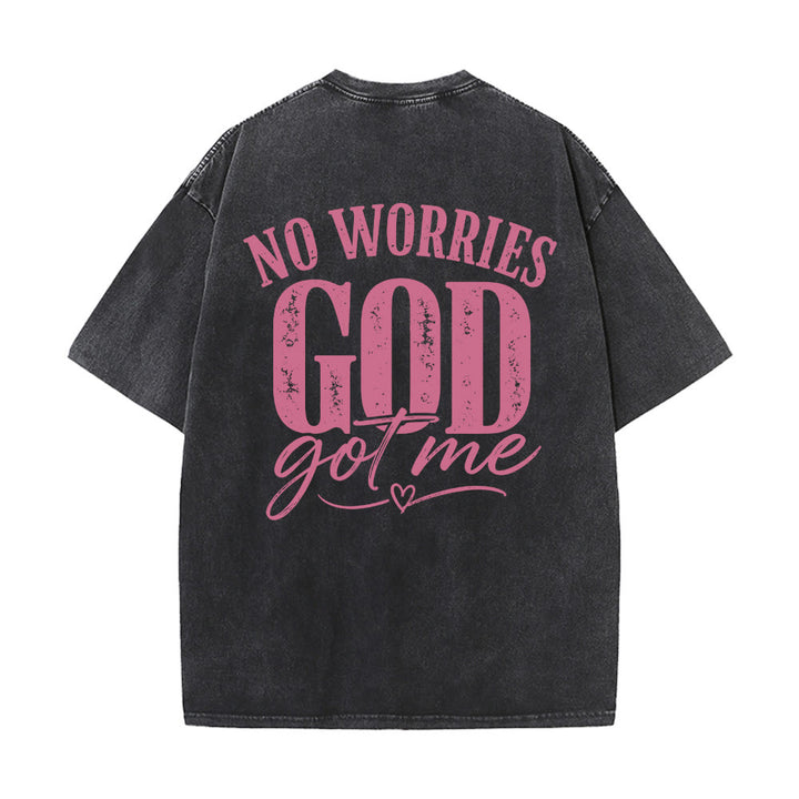 Christianartworkshop Camiseta lavada con detalle de corazón y la frase "Sin miedo" en la espalda, "No te preocupes, Dios me tiene". - image 14