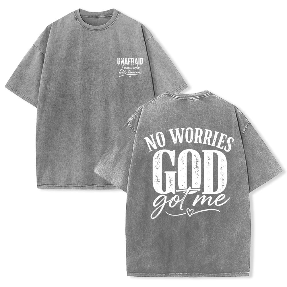 Christianartworkshop Camiseta lavada con detalle de corazón y la frase "Sin miedo" en la espalda, "No te preocupes, Dios me tiene". - Gris - 5XL - image 6