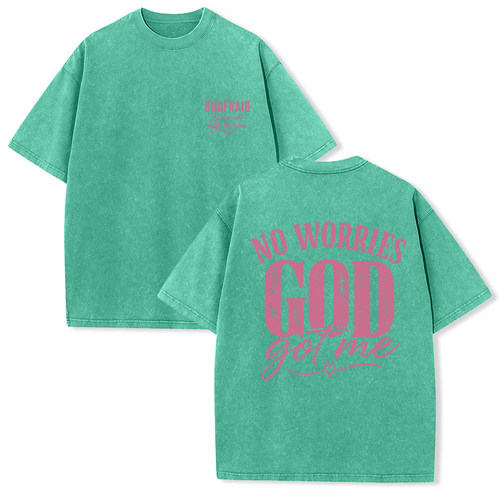 Christianartworkshop Camiseta lavada con detalle de corazón y la frase "Sin miedo" en la espalda, "No te preocupes, Dios me tiene". - Verde - 5XL - image 9