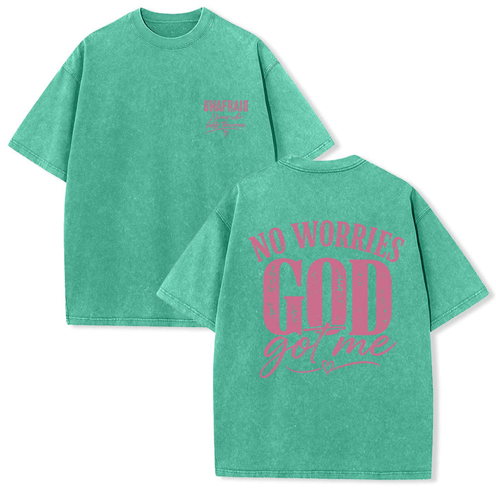 Christianartworkshop Camiseta lavada con detalle de corazón y la frase "Sin miedo" en la espalda, "No te preocupes, Dios me tiene". - Verde - 5XL - image 9