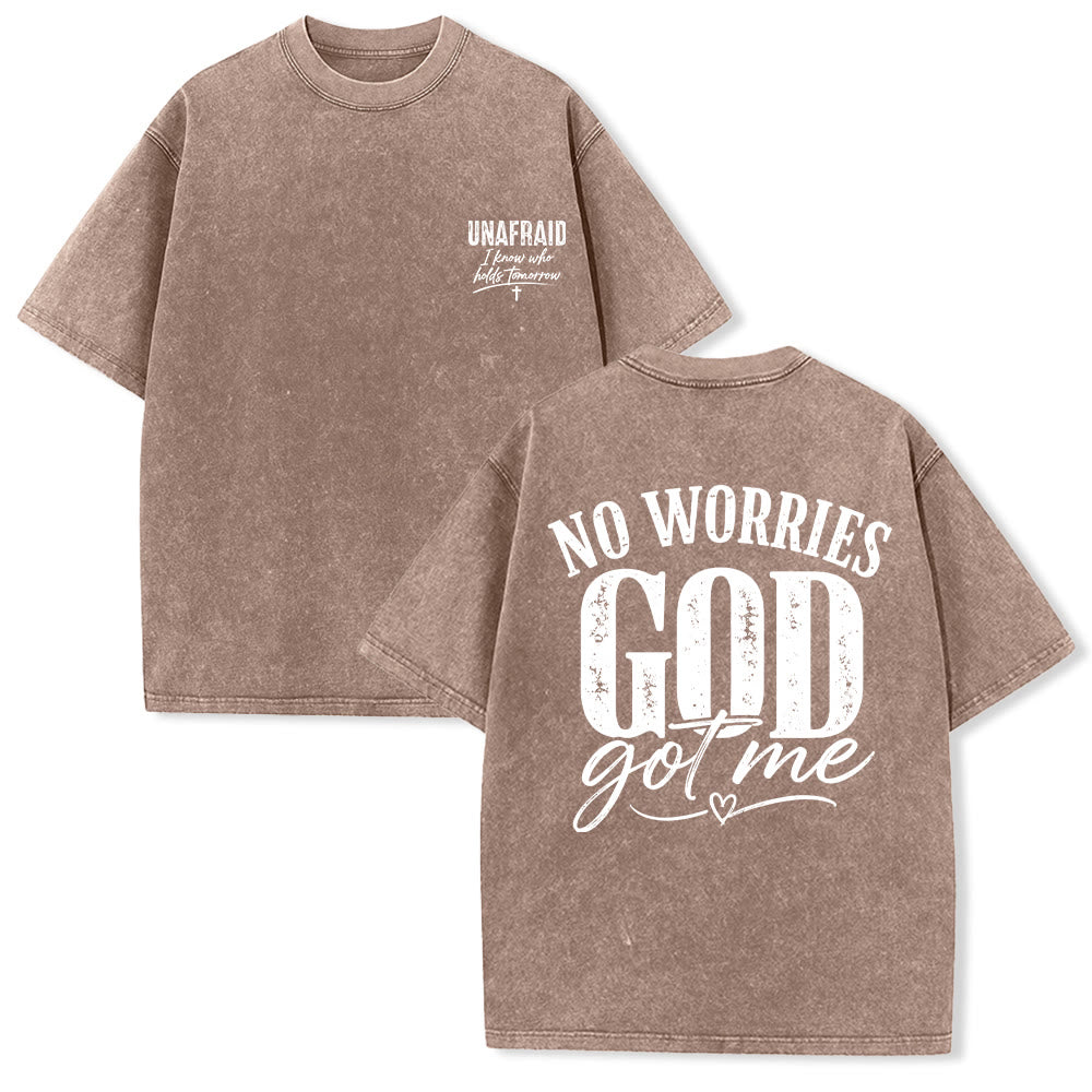 Christianartworkshop Camiseta lavada con detalle de corazón y la frase "Sin miedo" en la espalda, "No te preocupes, Dios me tiene". - Marrón - 5XL - image 3