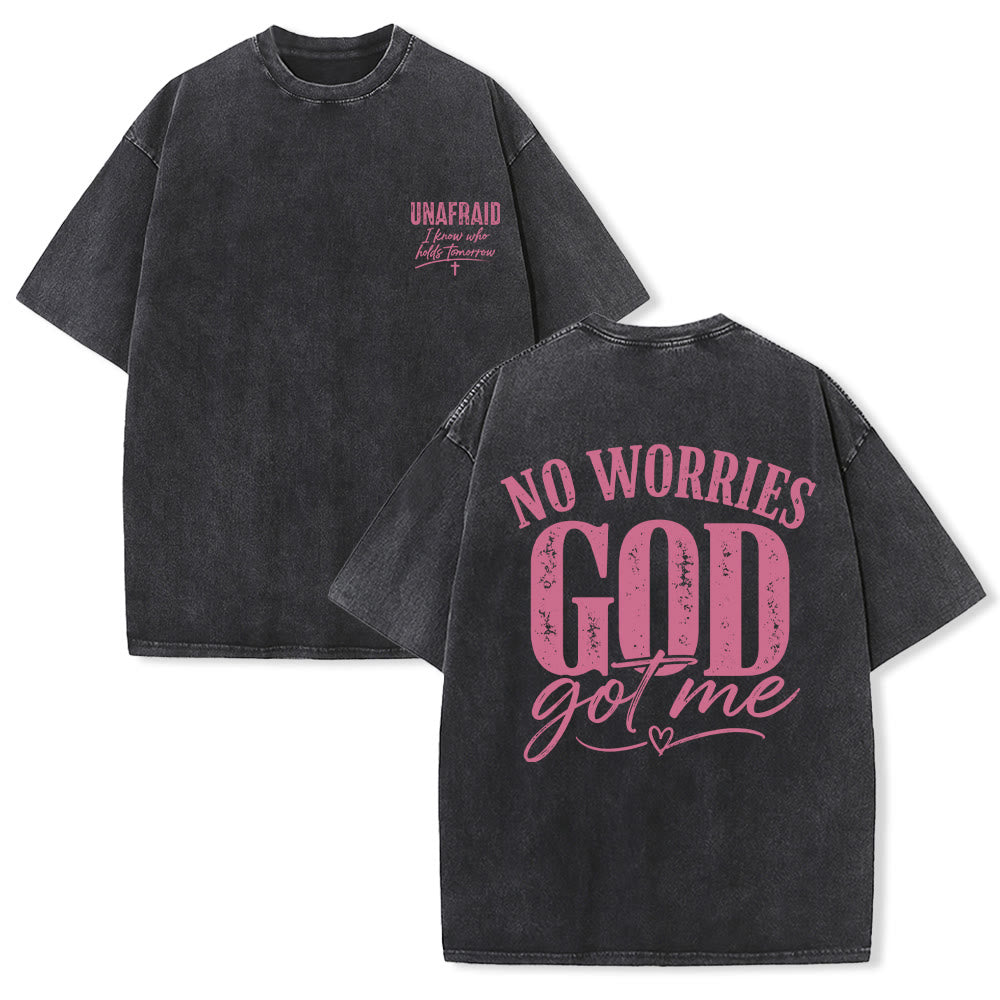 Christianartworkshop Camiseta lavada con detalle de corazón y la frase "Sin miedo" en la espalda, "No te preocupes, Dios me tiene". - Negro - 5XL - image 12
