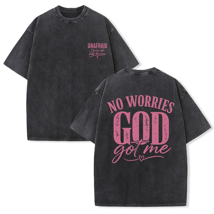 Christianartworkshop Camiseta lavada con detalle de corazón y la frase "Sin miedo" en la espalda, "No te preocupes, Dios me tiene". - Negro - 5XL - image 12