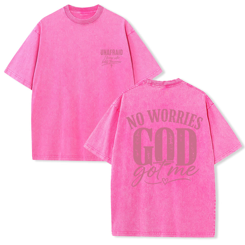 Christianartworkshop Camiseta lavada con detalle de corazón y la frase "Sin miedo" en la espalda, "No te preocupes, Dios me tiene". - Rosa - 5XL - image 21