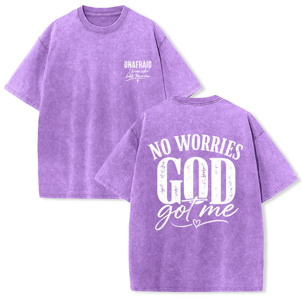 Christianartworkshop Camiseta lavada con detalle de corazón y la frase "Sin miedo" en la espalda, "No te preocupes, Dios me tiene". - Púrpura - 5XL - image 18