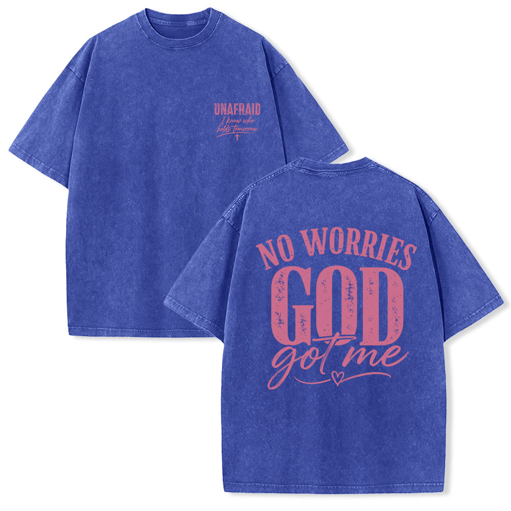 Christianartworkshop Camiseta lavada con detalle de corazón y la frase "Sin miedo" en la espalda, "No te preocupes, Dios me tiene". - Azul - 5XL - image 0