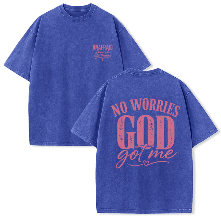 Christianartworkshop Camiseta lavada con detalle de corazón y la frase "Sin miedo" en la espalda, "No te preocupes, Dios me tiene". - Azul - 5XL - image 0