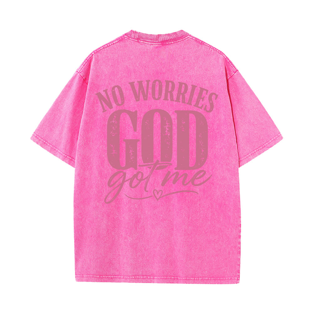 Christianartworkshop Camiseta lavada con detalle de corazón y la frase "Sin miedo" en la espalda, "No te preocupes, Dios me tiene". - image 23