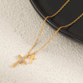 Christianartworkshop Collar apilable con colgante de mini cruz de doble capa: emblema atemporal de la gentil protección celestial. - Dorado - image 2