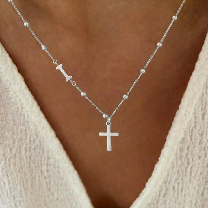 Christianartworkshop Collar con colgante de cruz con inicial personalizada de la A a la Z y cadena de cuentas: emblema atemporal de la suave protección celestial. - Plata - I - image 35