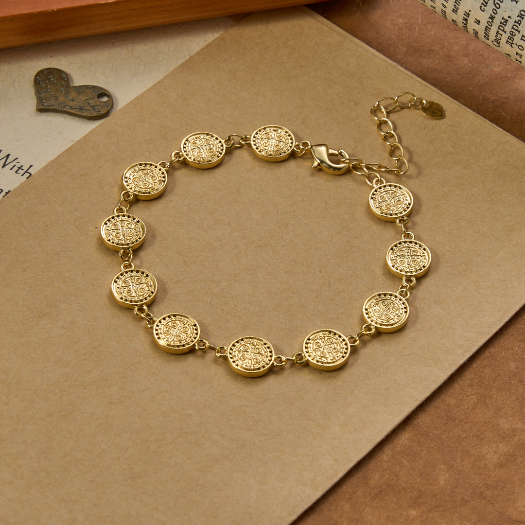 Christianartworkshop Pulsera de eslabones con borde brillante y medalla de San Benito: Emblema atemporal de la gentil protección celestial. - image 3