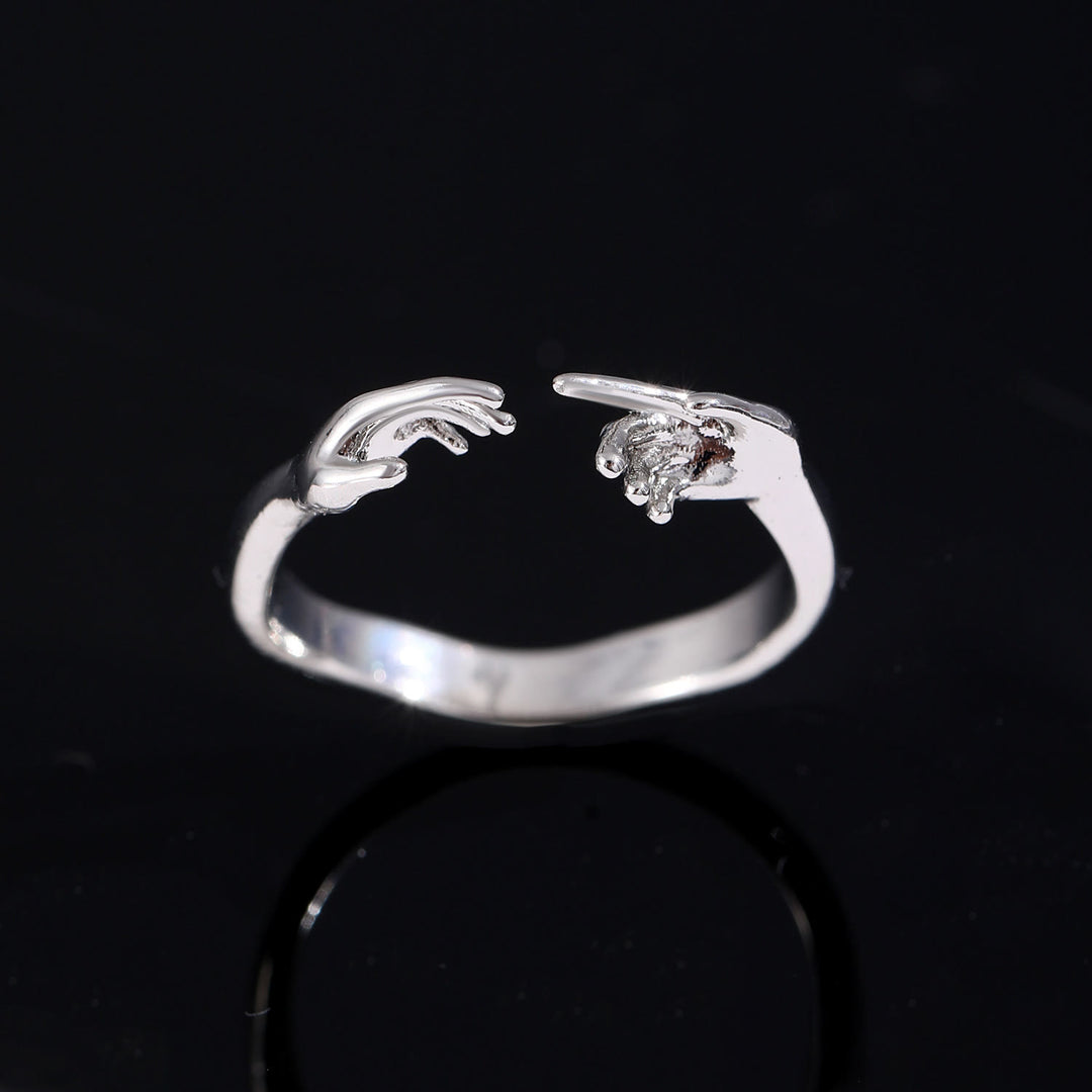 Christianartworkshop Anillo de fe ajustable con la imagen de la Creación de Adán tocando las manos abiertas: emblema atemporal de la suave protección celestial. - Plateado (apto para tallas estadounidenses 7-11) - image 6